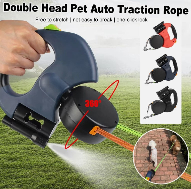 Dual Dog Leash with Swivel & LED Light